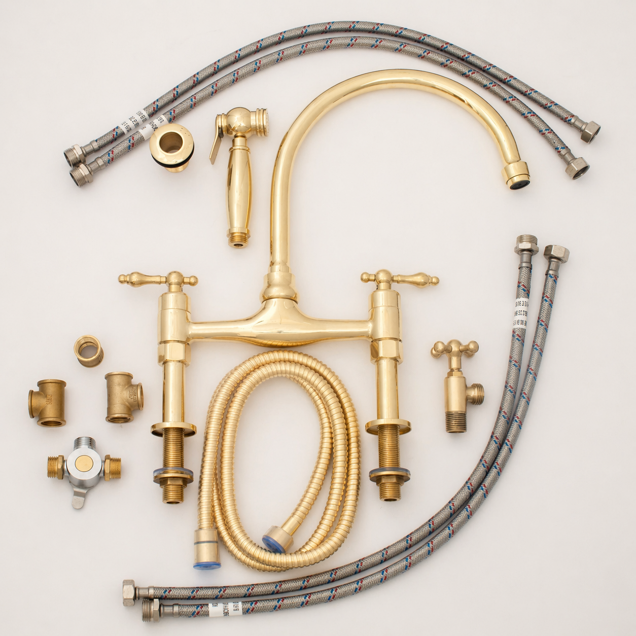 Bridgeford Unlacquered Brass Kitchen Bridge Faucet with Side Sprayer