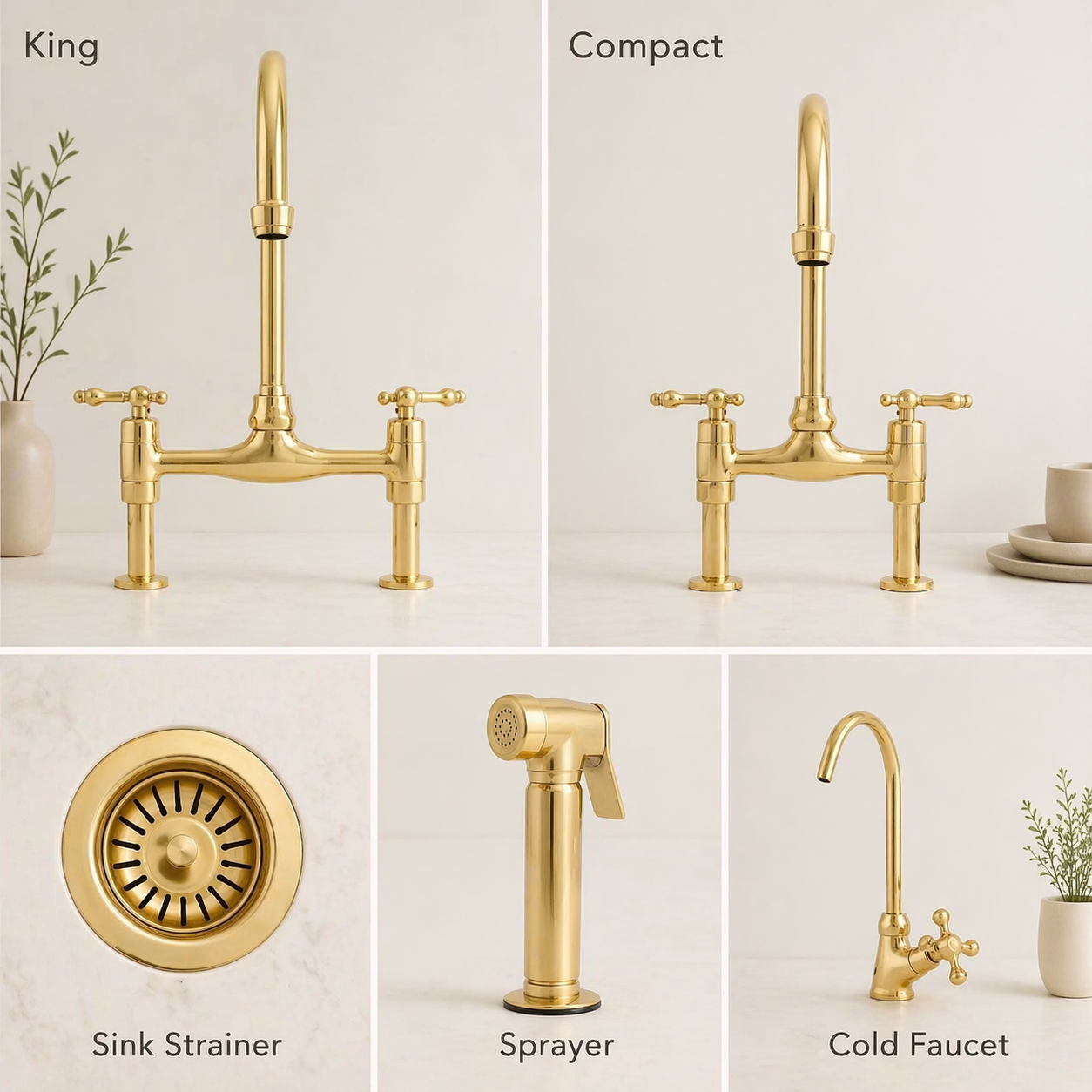Bridgeford Unlacquered Brass Kitchen Bridge Faucet with Side Sprayer