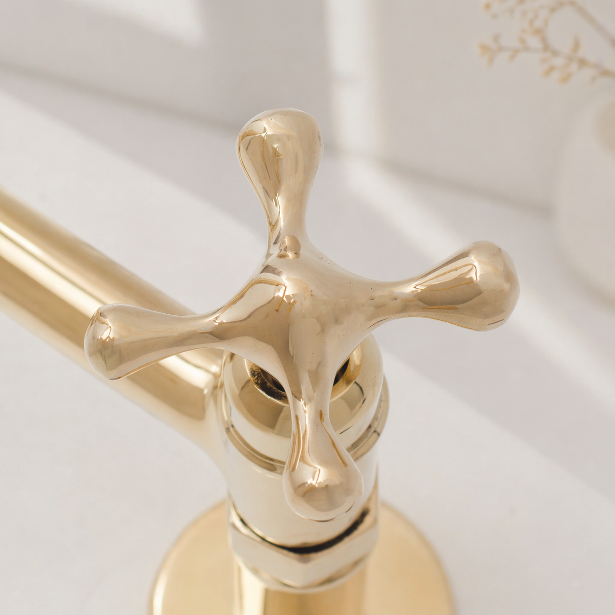 Unlacquered Brass Bridge Kitchen Faucet with Simple Cross Handles