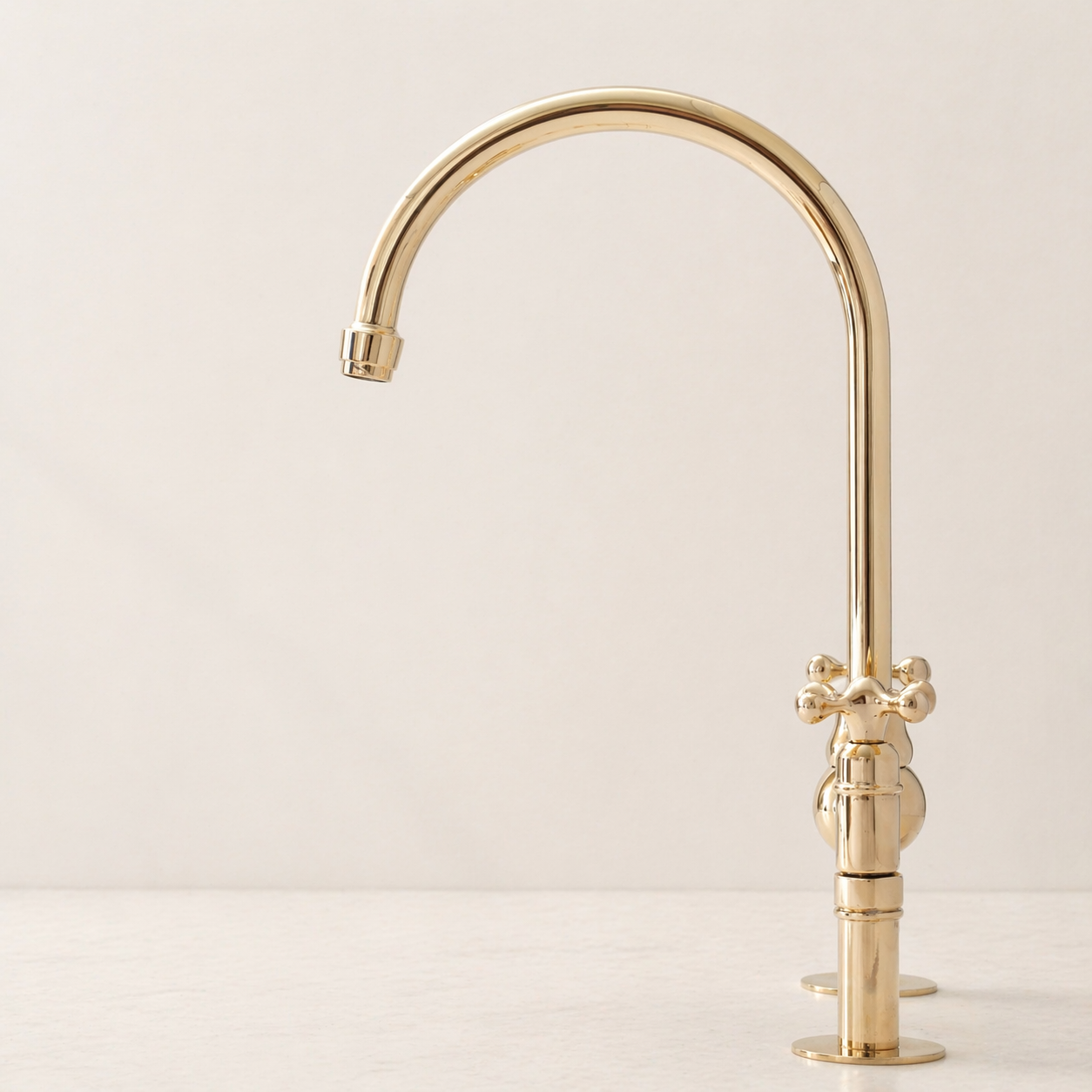 Unlacquered Brass Bridge Kitchen Faucet with Simple Cross Handles