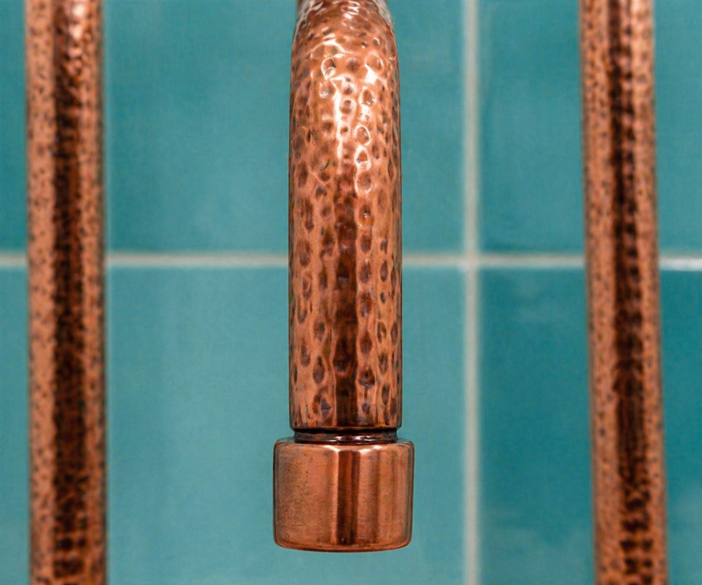 Copper finish solid brass deck-mounted tub faucet with cross handles, long spout and handheld shower