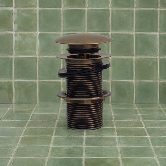 Vintage brass push-up bathroom sink drain stopper without overflow for vessel and wash basin installation